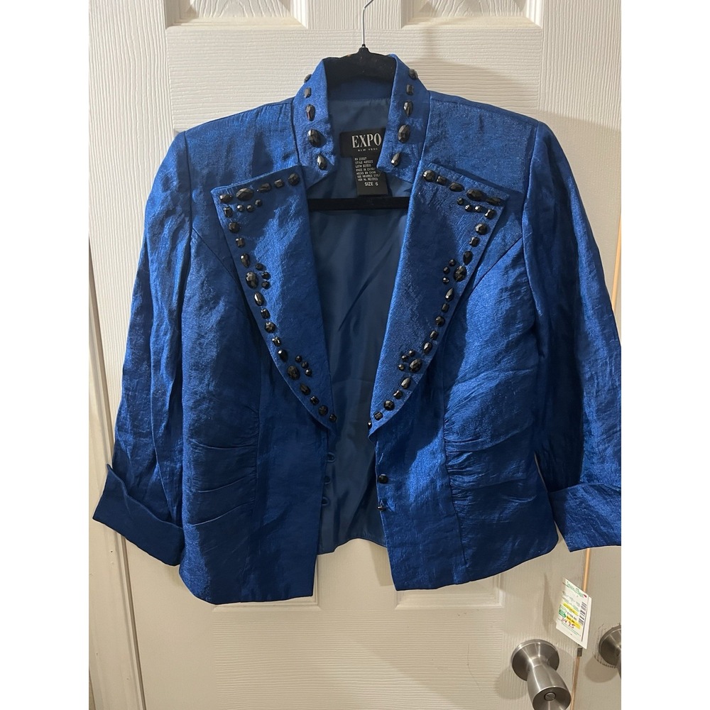 Expo New York‎ Blue Studded Jacket Womens Size 6 MTG230219/MB4